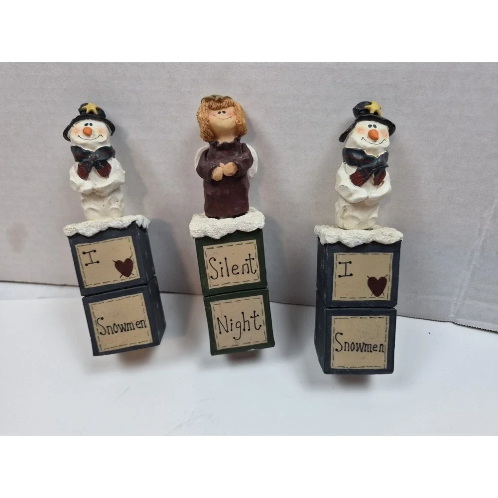 Vintage Christmas Spreader Set Snowman Angel Resin Handle Stainless Steel 3pc